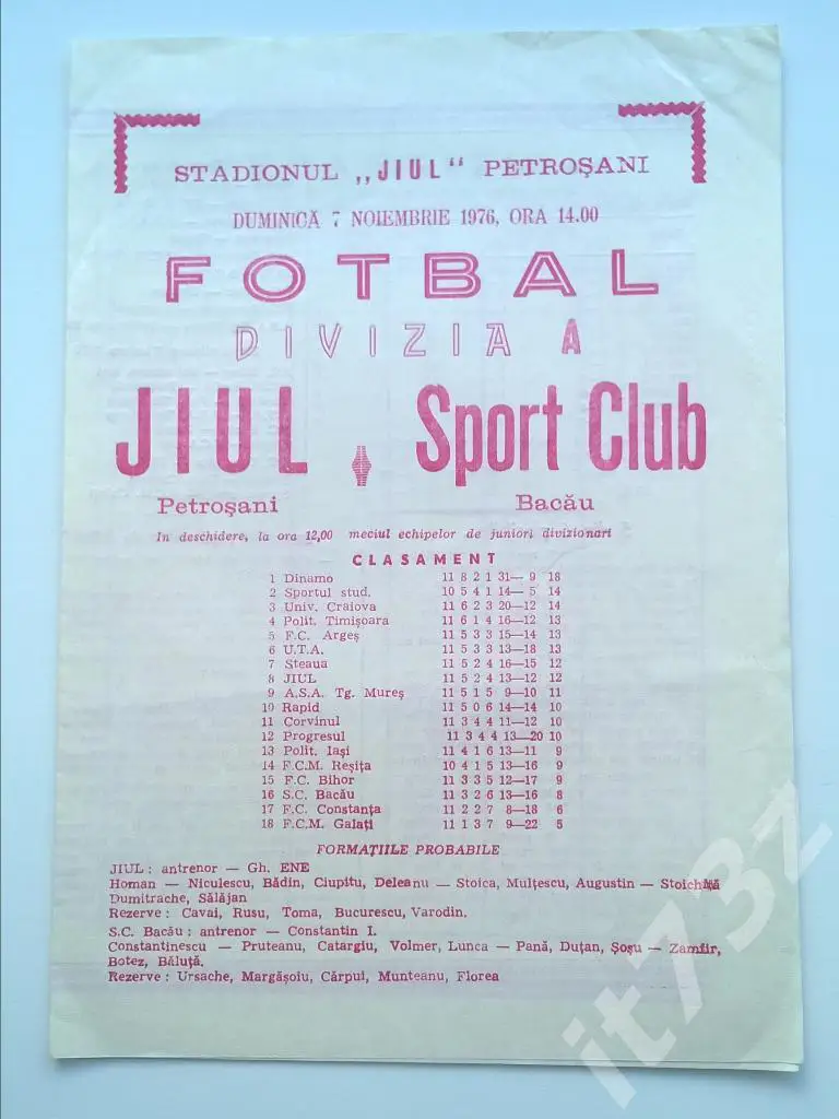 Чемпионат Румыния. Петросани - Бакау. 7 ноября 1976