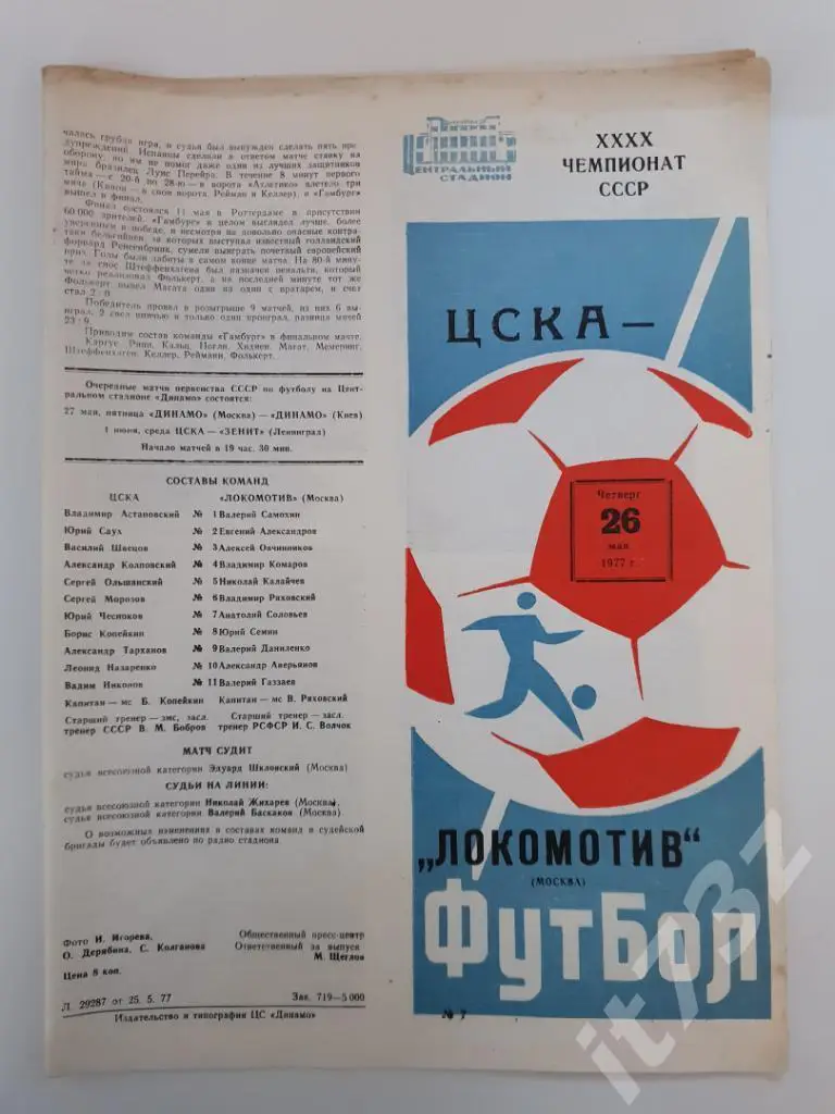 ЦСКА Москва - Локомотив Москва. 1977
