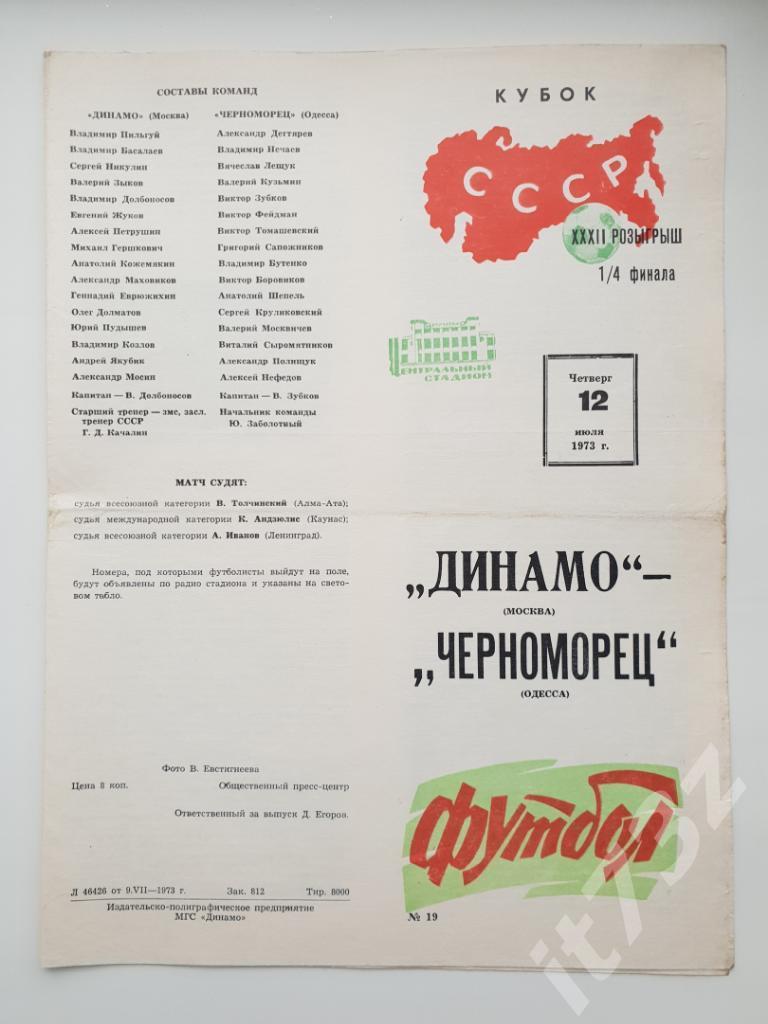 Динамо Москва - Черноморец Одесса 1973 кубок СССР