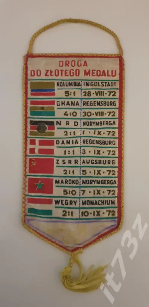 Вымпел Сборная Польши на Олимпиаде 1972 в Мюнхене (двухсторонний с результатами) 1