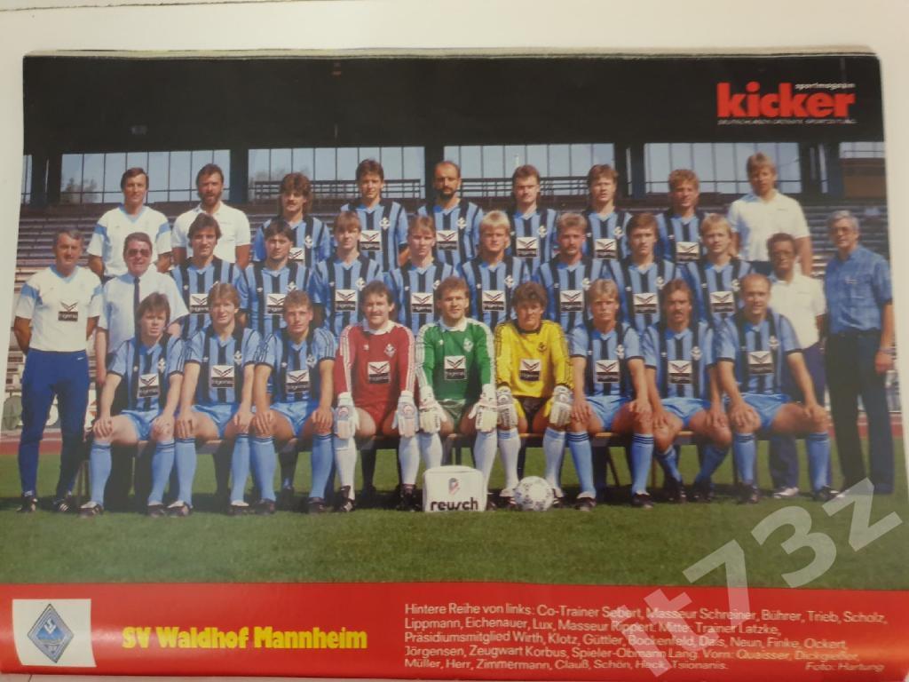 Постер. Waldhof Mannheim/Вальдхоф Мангейм Германия 1987/88 (Kicker,формат А4)