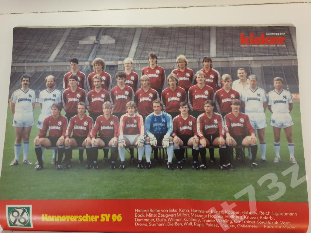 Постер. Hannoverscher SV 96/Ганновер 96 Германия 1987/88 (Kicker,формат А4)
