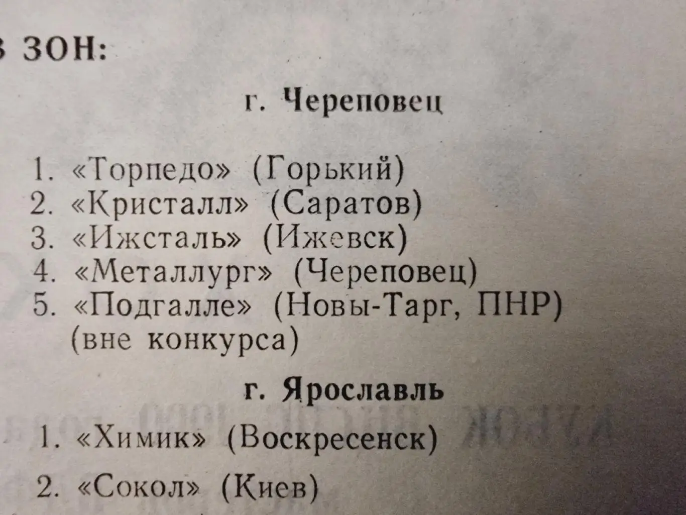 Кубок ВЦСПС Череповец 1989 Торпедо Горький Кристалл Саратов Ижсталь Ижевск... 1