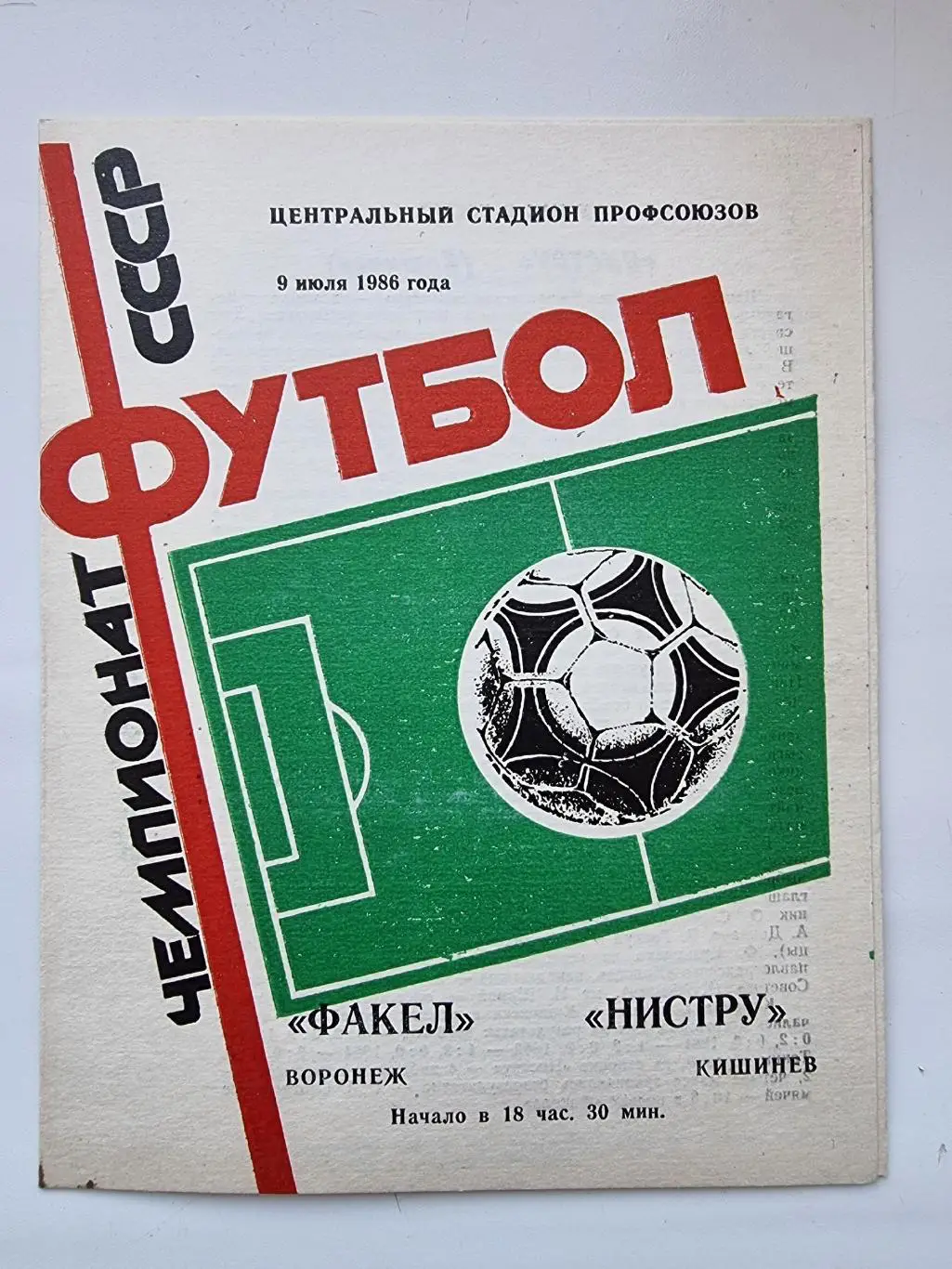 Факел Воронеж - Нистру Кишинев 1986