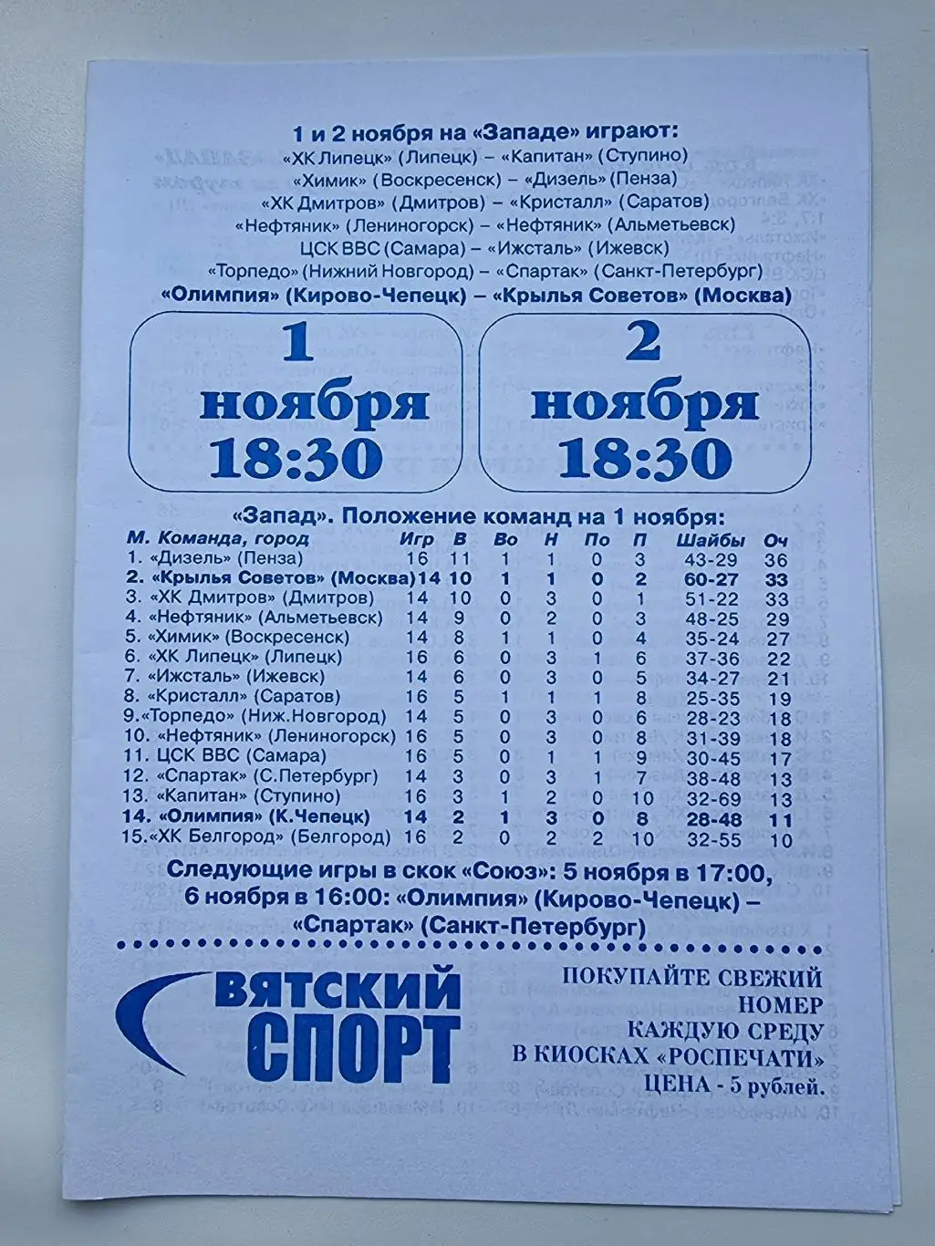 Олимпия Кирово-Чепецк - Крылья Советов Москва 1/2 ноября 2005