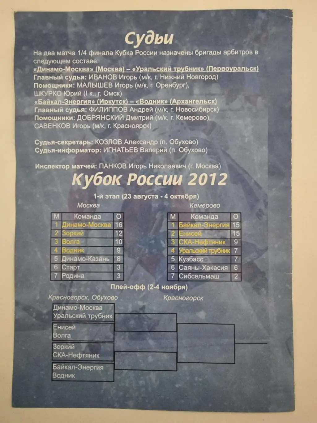 Хоккей с мячом Кубок России 2012 Динамо Москва Трубник Водник Архангельск Байкал 1
