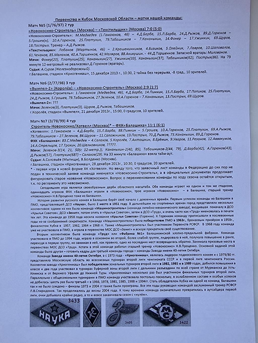 Хоккей с мячом Пер-во МО 2013/14 Новокосино Королев Балашиха Москва (статистика) 4