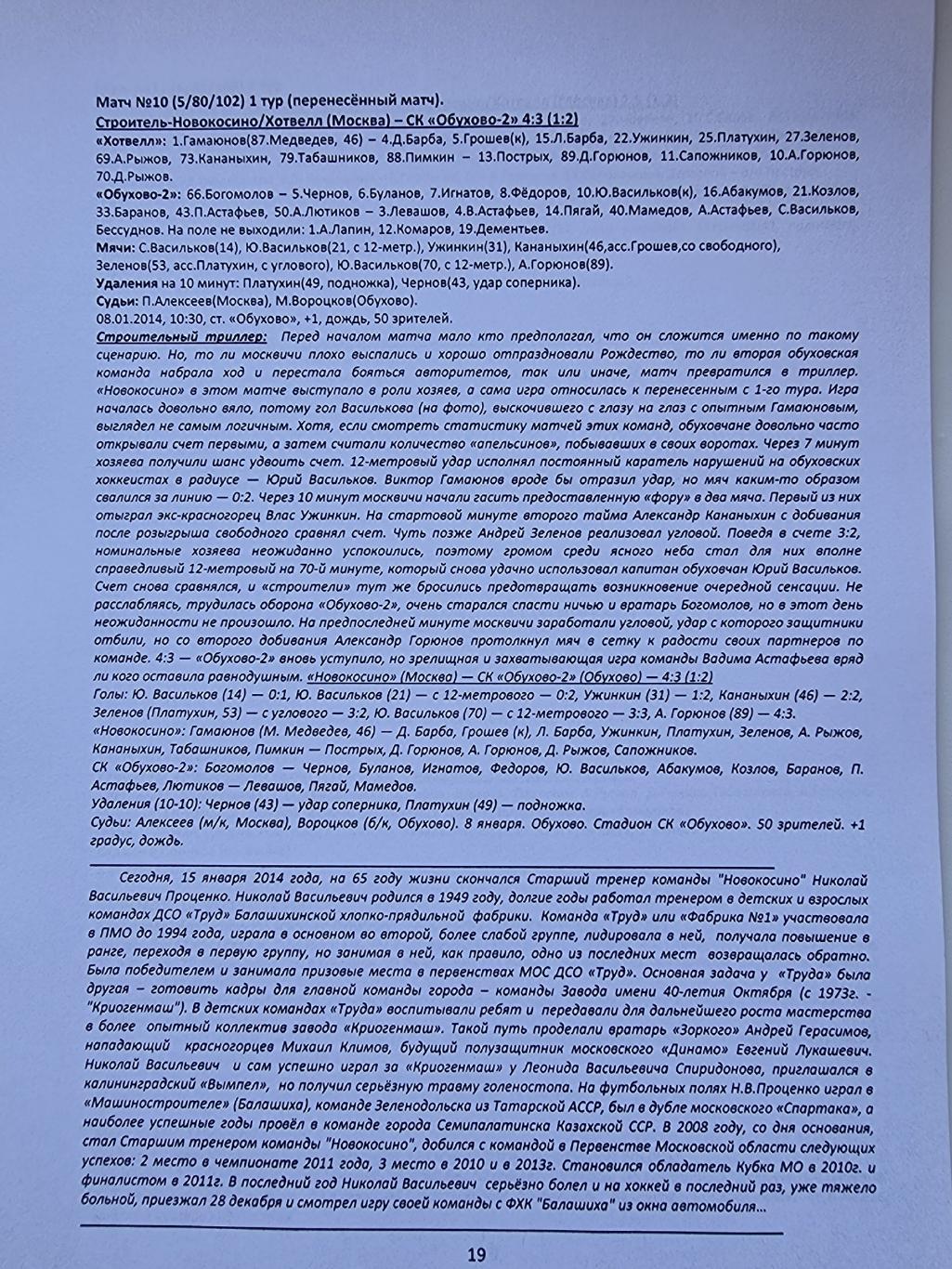 Хоккей с мячом Пер-во МО 2013/14 Новокосино Королев Балашиха Москва (статистика) 5