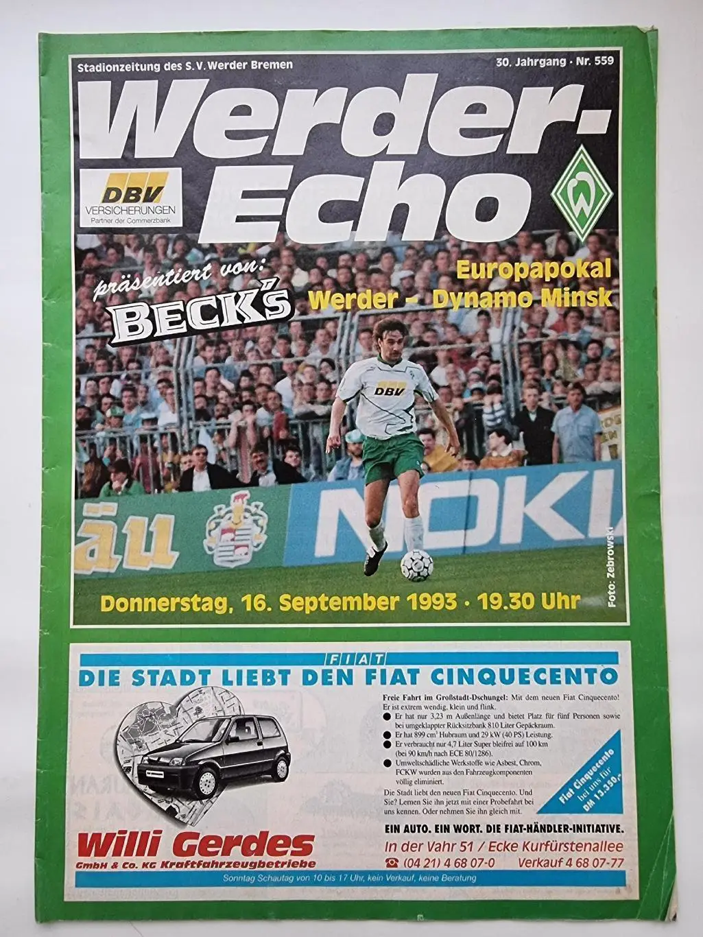 Вердер Бремен Германия - Динамо Минск Беларусь 1993 Кубок Чемпионов