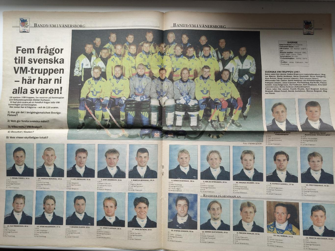 Хоккей с мячом Чемпионат Мира Швеция 1997 спецвыпуск газеты ELA пред-ние команд 1