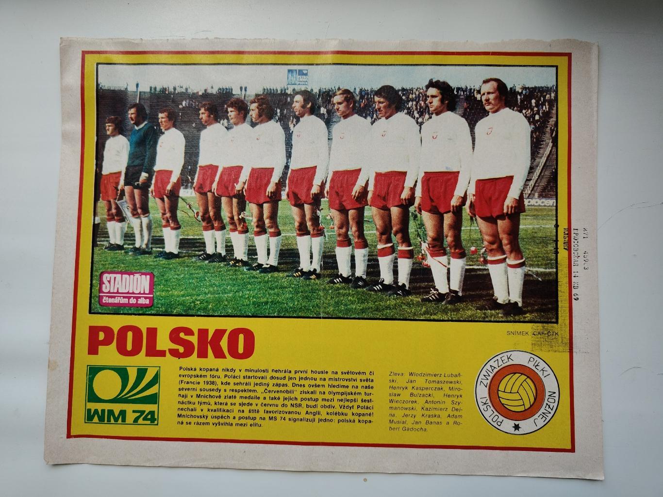 Постер. Сборная Польша 1974 ЧМ (журнал Стадион/Stadion Чехословакия)