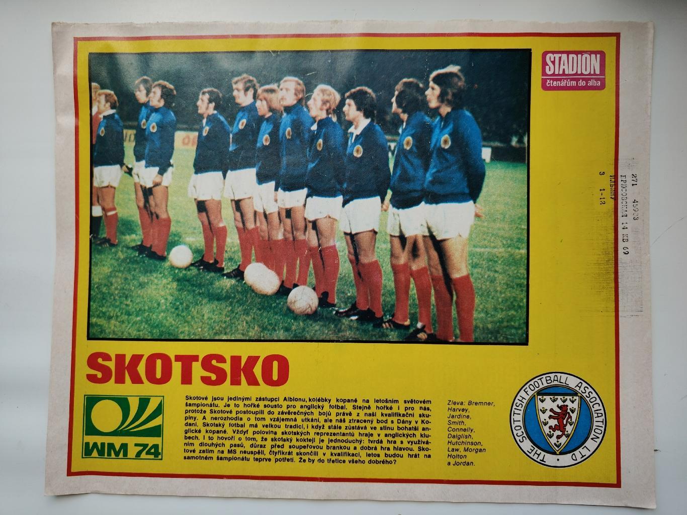 Постер. Сборная Шотландия 1974 ЧМ (журнал Стадион/Stadion Чехословакия)