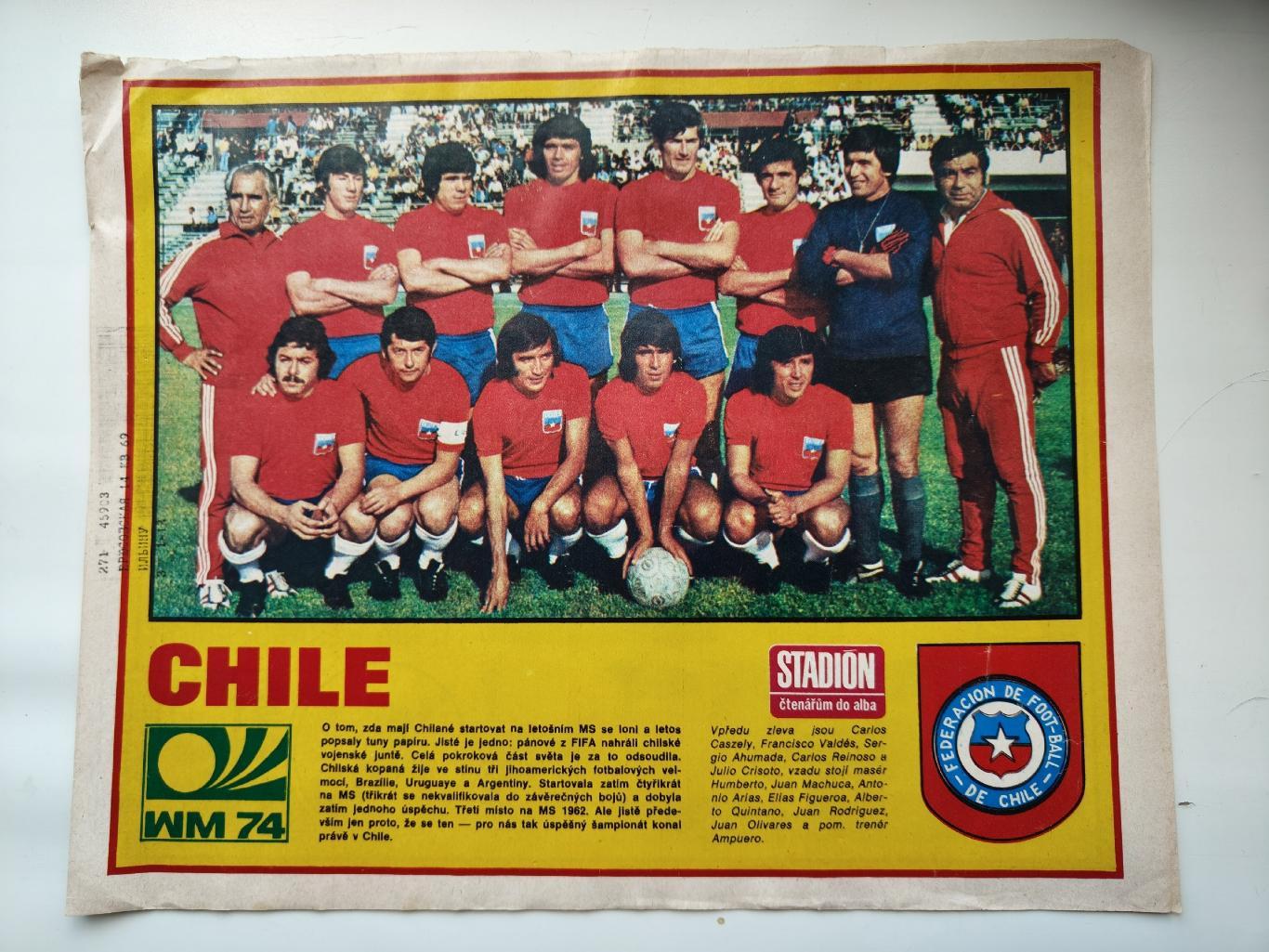Постер. Сборная Чили 1974 ЧМ (журнал Стадион/Stadion Чехословакия)