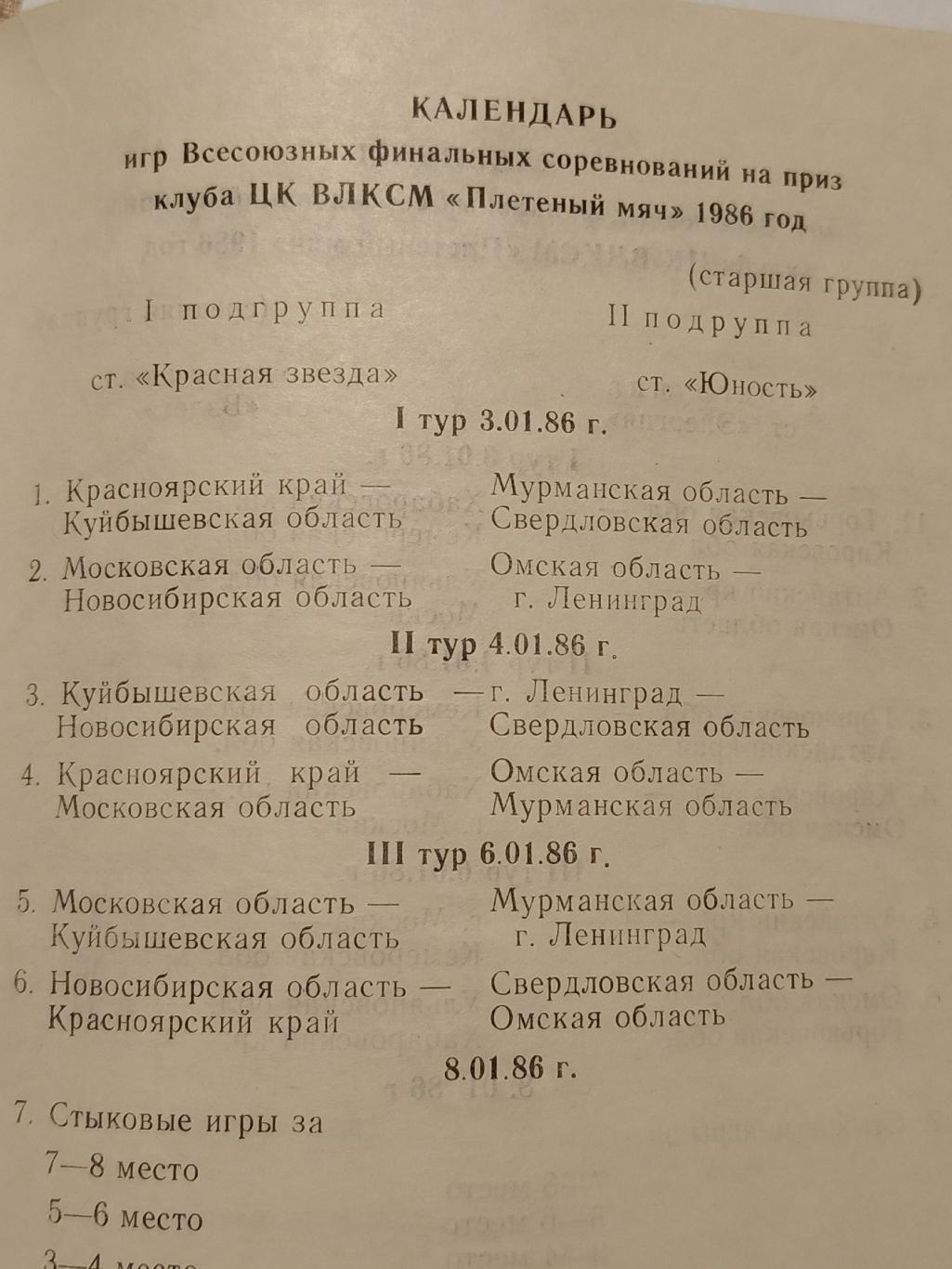 Омск Всесоюзный ФИНАЛ Плетеный мяч 1986 Хабаровск Москва Куйбышев Горький и др 1