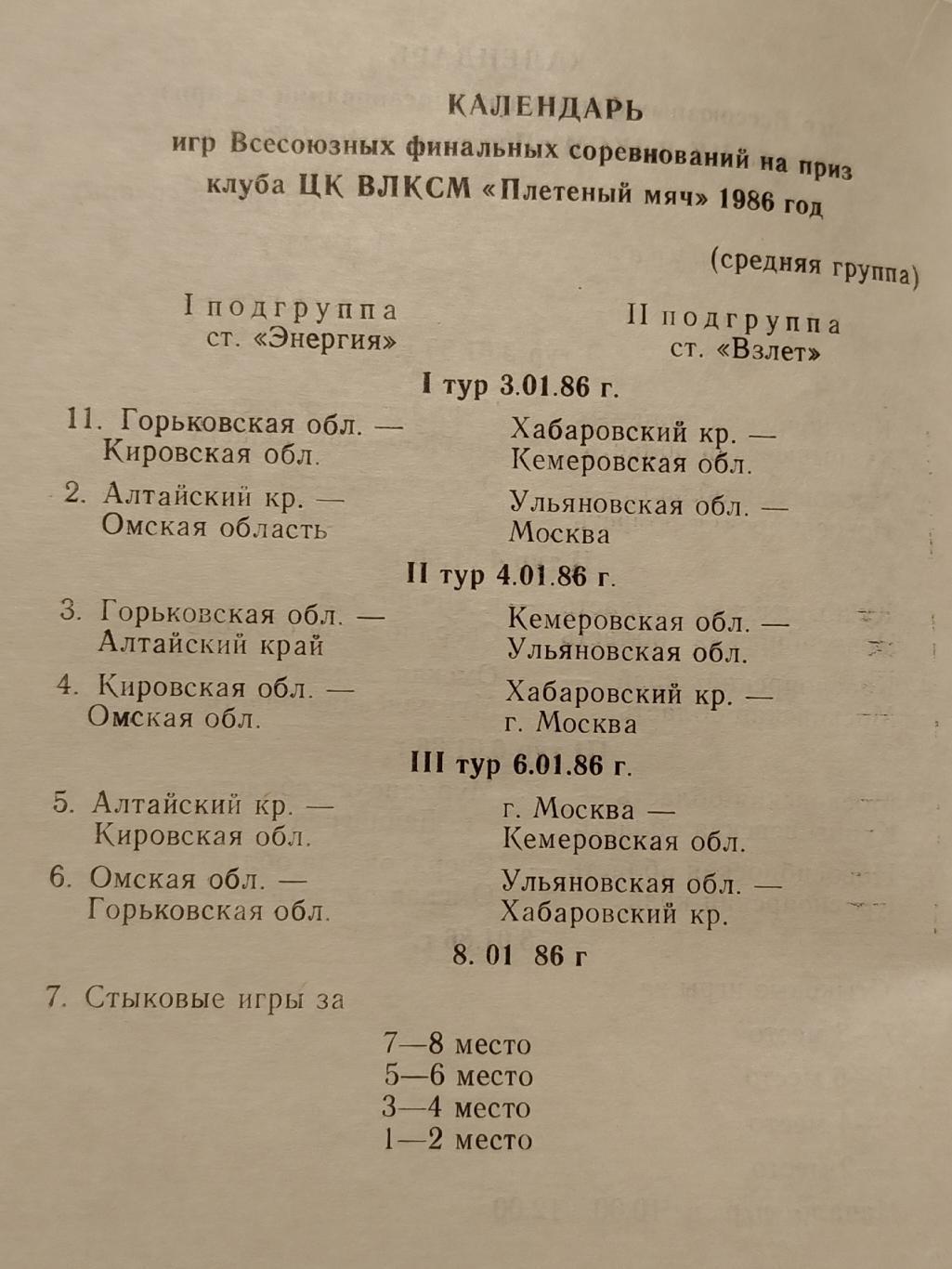 Омск Всесоюзный ФИНАЛ Плетеный мяч 1986 Хабаровск Москва Куйбышев Горький и др 2