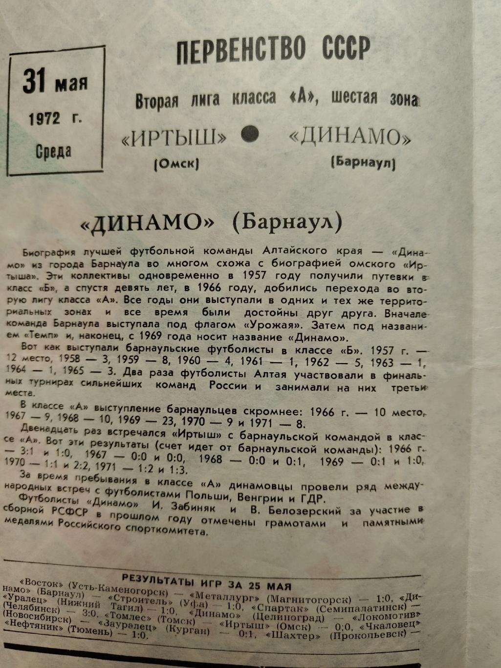 Иртыш Омск - Динамо Барнаул 1972 1