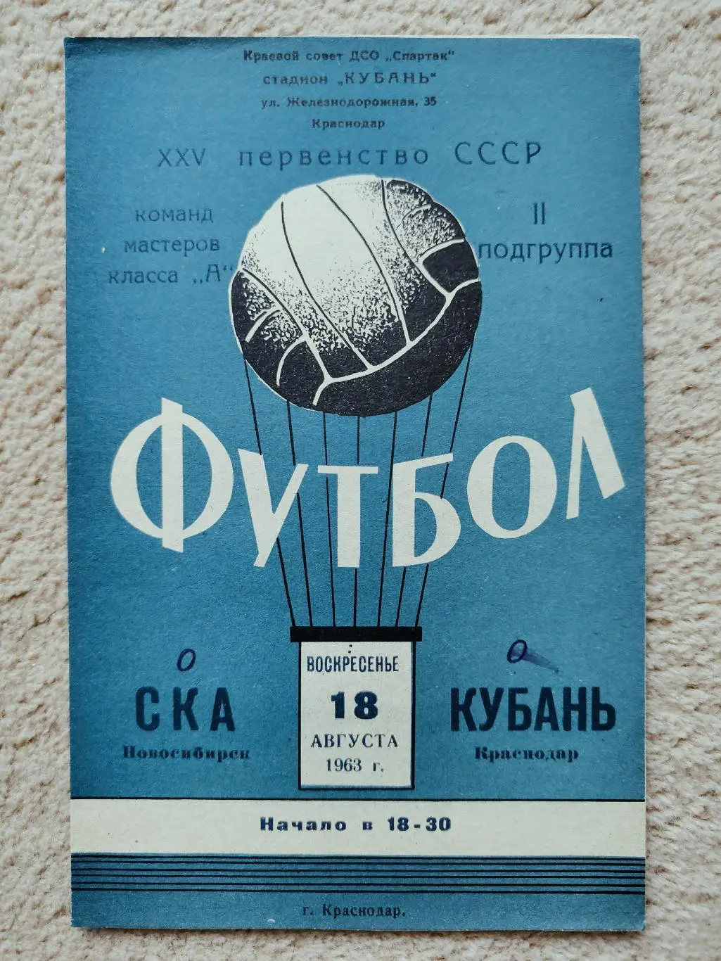 Кубань Краснодар - СКА Новосибирск 1963