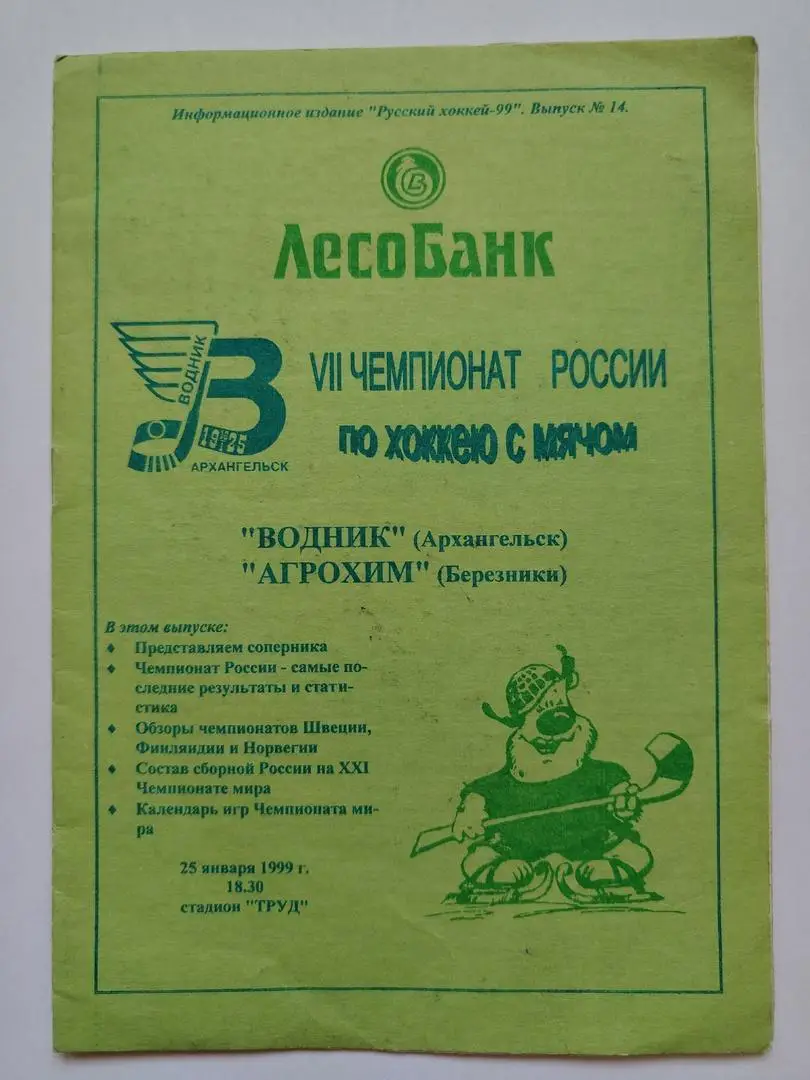 Хоккей с мячом. Водник Архангельск - Агрохим Березники 25 января 1999