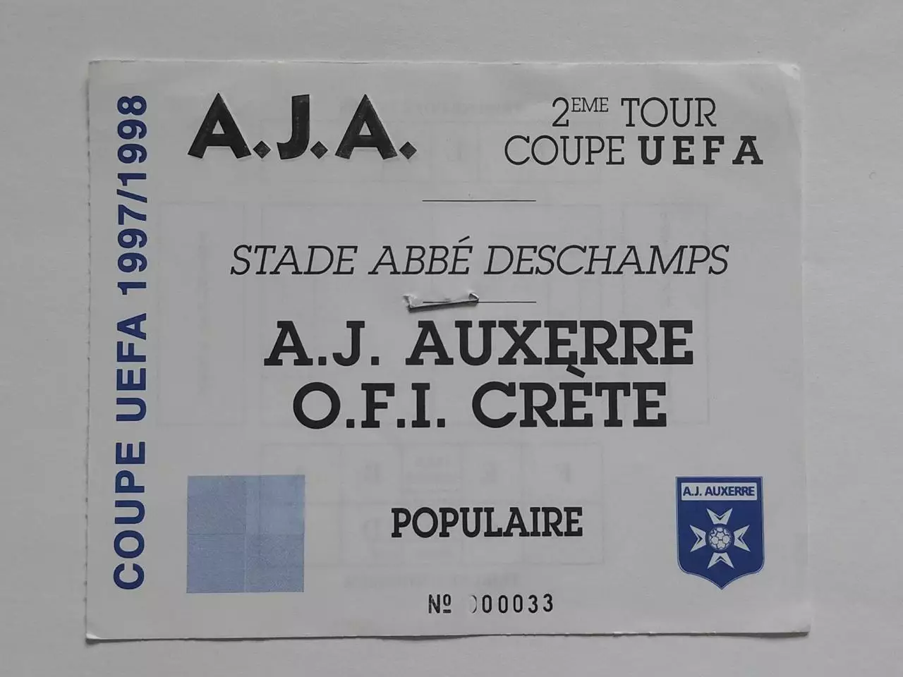 Билет. Осер Франция - ОФИ Греция 1997 Кубок УЕФА