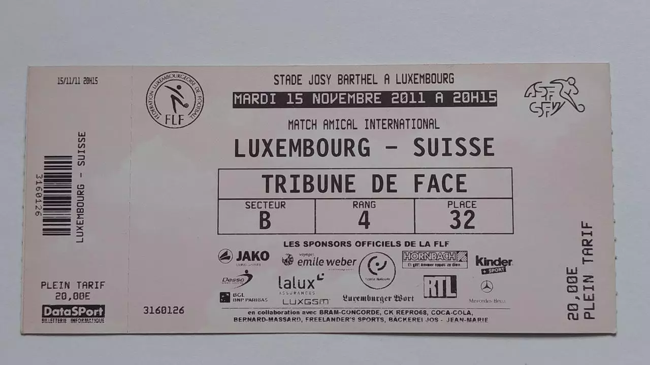 Билет. Люксембург/Luxembourg - Швейцария/Switzerland 15 ноября 2011 ТМ
