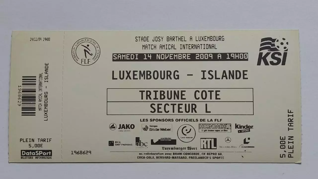 Билет. Люксембург/Luxembourg - Исландия/Iceland 14 ноября 2009 ТМ