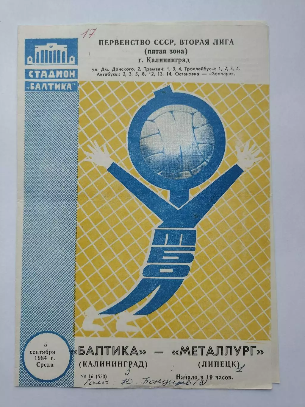 Балтика Калининград - Металлург Липецк 1984