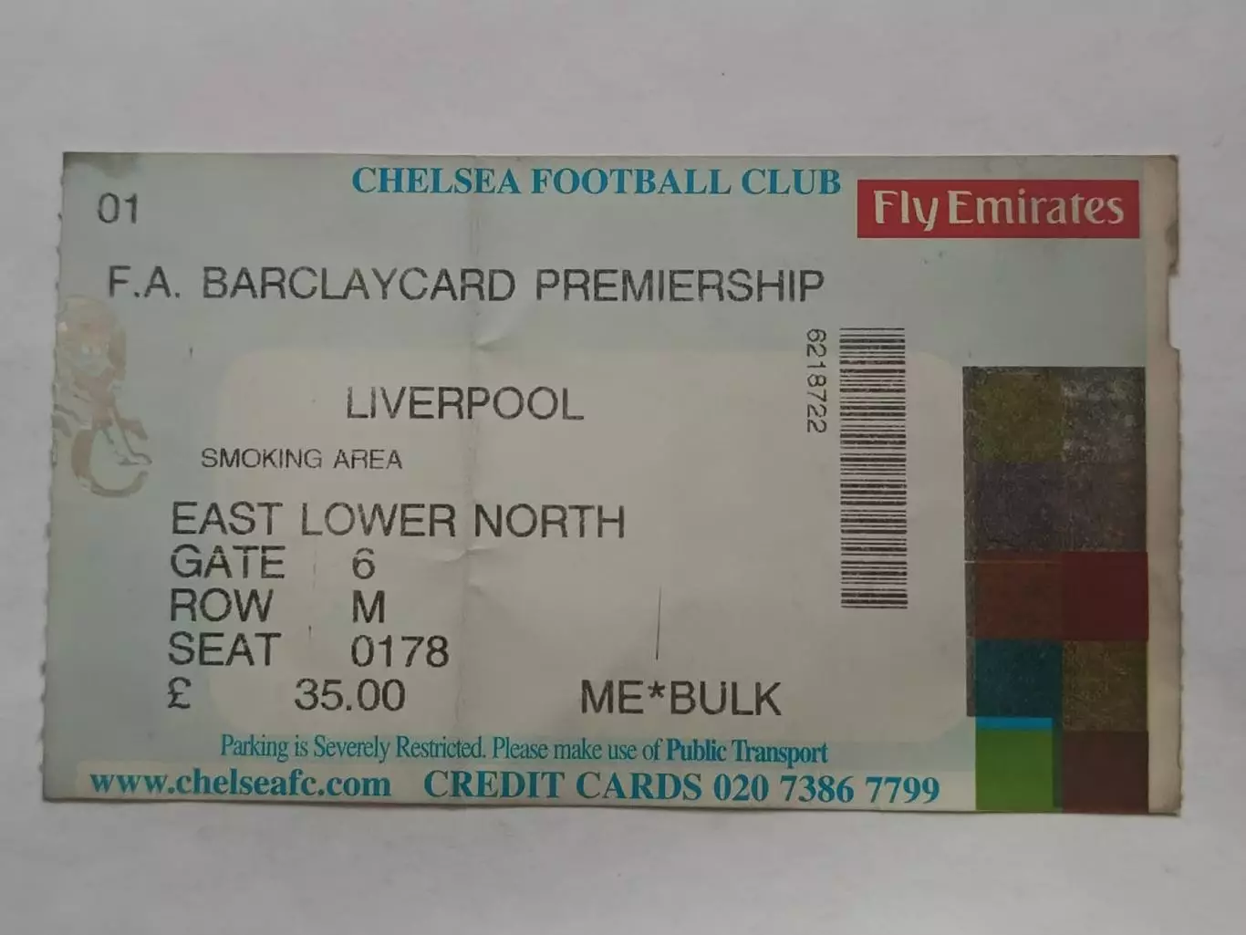Билет. Англия Челси Лондон - Ливерпуль 1999