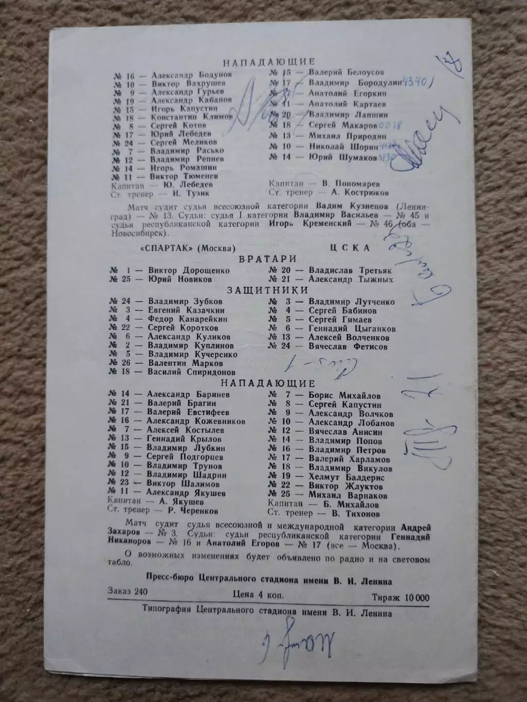 Крылья Советов - Трактор Челябинск ЦСКА - Спартак Москва 5/6 март 1978 автографы 1