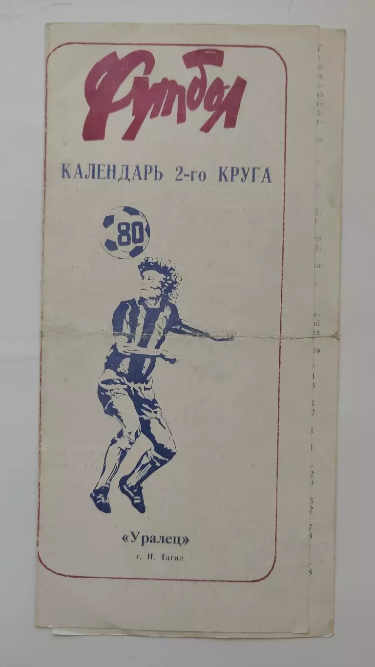 Футбол. Буклет Уралец Нижний Тагил 1980 2 круг