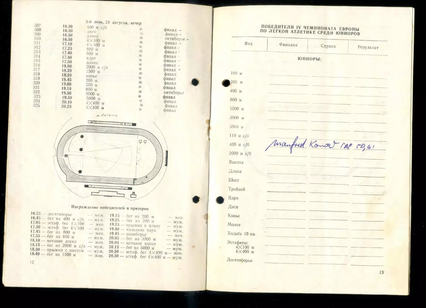 Программа Легкая Атлетика Чемпионат Европы среди юниоров Донецк 1977 + Автограф 1