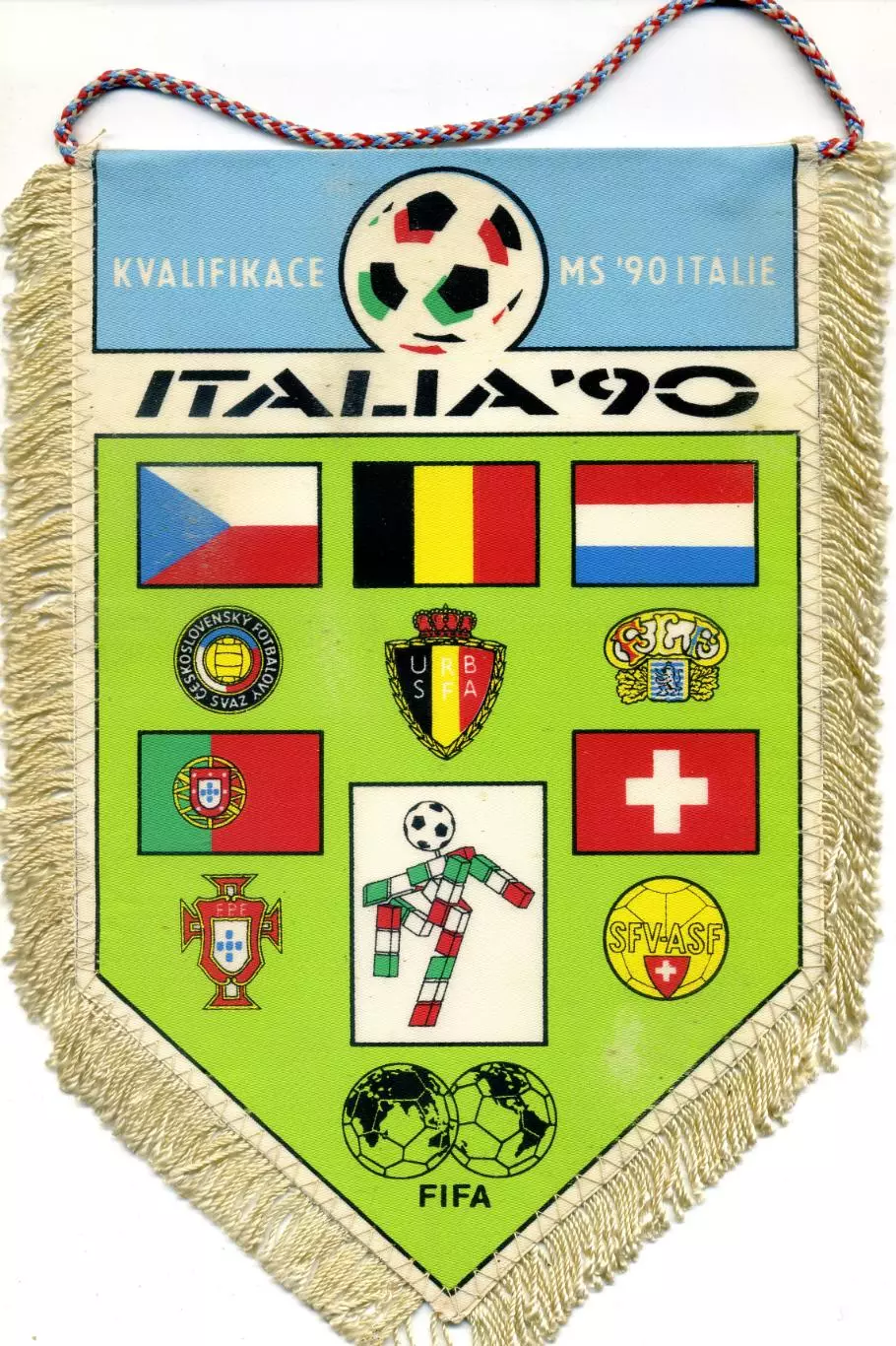 Вымпел Чемпионат Мира 1990 Италия - Бельгия Португалия Швейцария Люксембург ЧССР