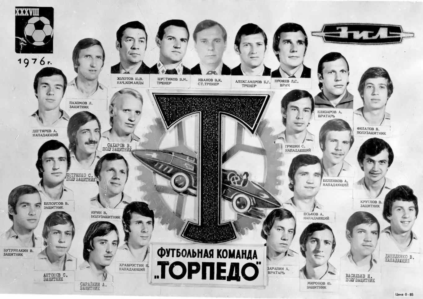 Торпедо Москва 1976 - Фото на картоне