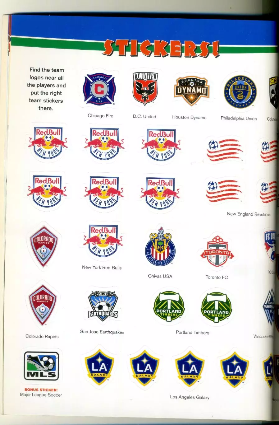 Журнал Легионеры MLS 2011 - стикеры-логотипы клубов США 4