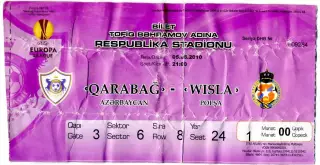 Билет Карабах Азербайджан - Висла Краков Польша Wisla Krakow Poland 2010
