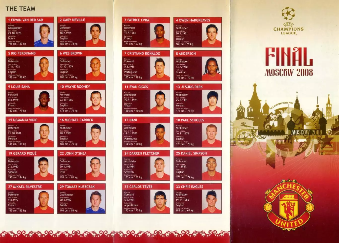 Буклет Манчестер Юнайтед Англия - Лига Чемпионов - Финал 2008 Москва
