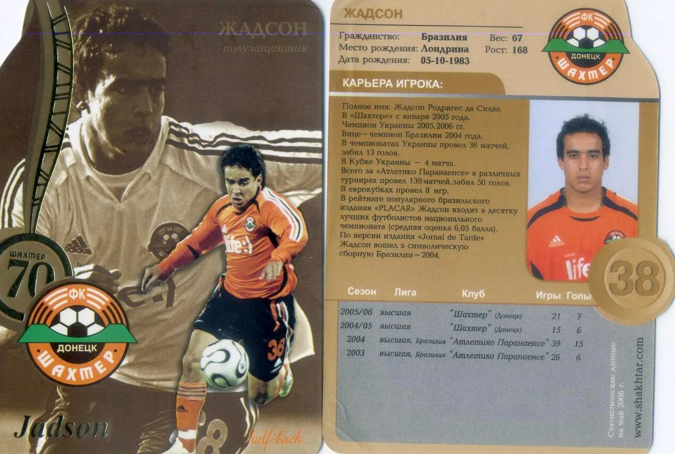Карточка Шахтер Донецк 2006 - Жадсон