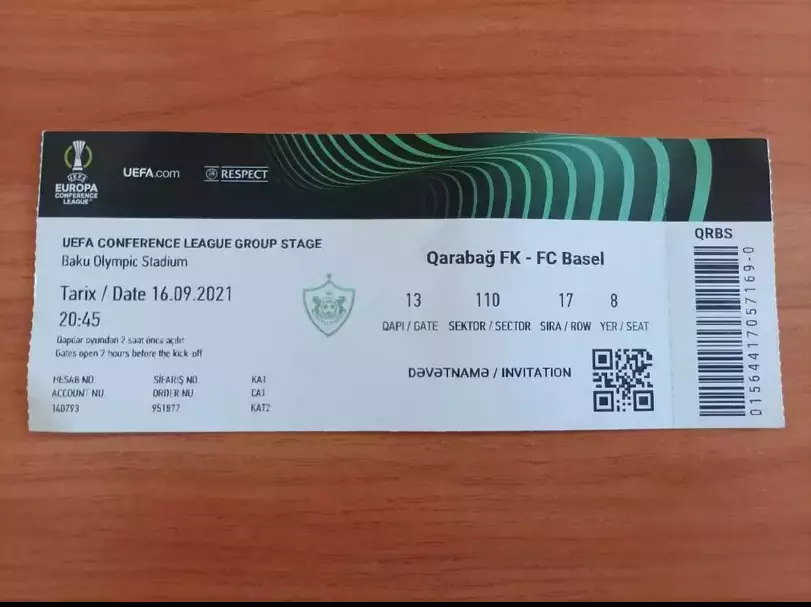 Билет Карабах Азербайджан - Базель Швейцария 2021 Basel Switzerland