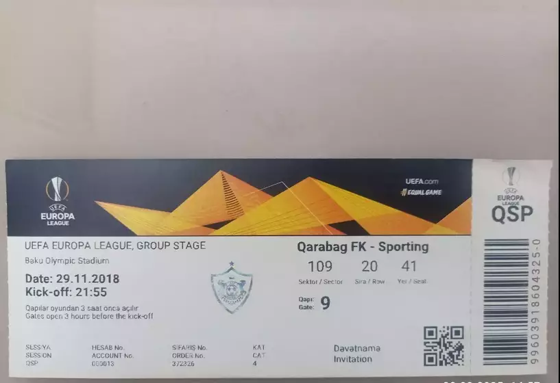 Билет Карабах Азербайджан - Спортинг Лиссабон Португалия Sporting Portugal 2018