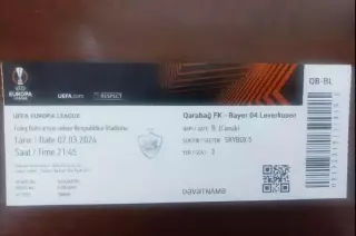 Билет Карабах Азербайджан - Байер Леверкузен Германия Bayer 04 Leverkusen 2024