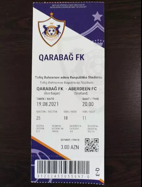 Билет Карабах Азербайджан - Абердин Шотландия 2021 - Лига Конференций УЕФА