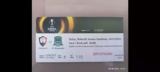 Билет Габала Азербайджан - Краснодар Россия 2015 Лига Европы