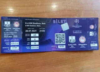 Билет Нефтчи Баку Азербайджан - Олимпиакос Пирей Греция - 28.07. 2021 - ИДЕАЛ