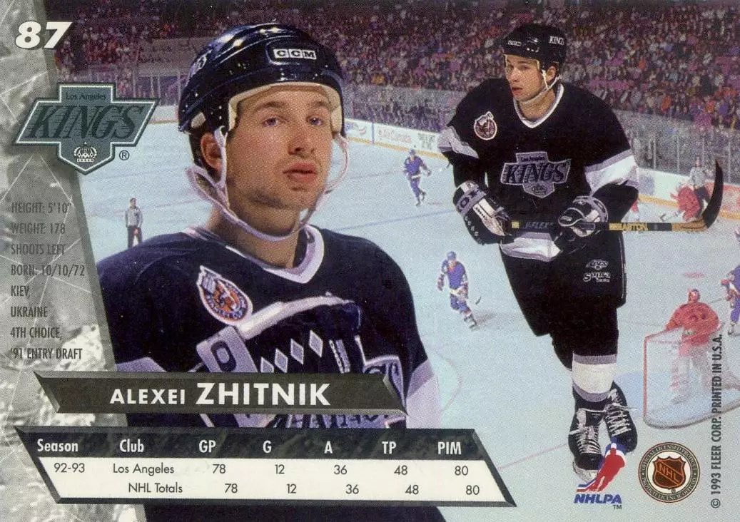 FLEER Ultra NHL 1993-1994-Алексей Житник-Лос-Анджелес Кингз-ЦСКА Динамо Москва 1
