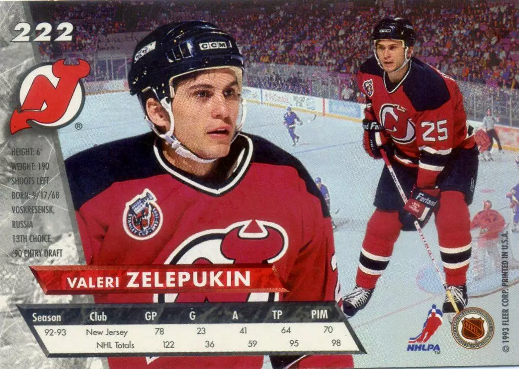 FLEER Ultra NHL 1993-1994-Валерий Зелепукин-Нью-Джерси Девилз-Химик-ЦСКА Москва 1