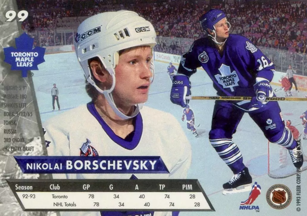 FLEER Ultra NHL НХЛ 1993-1994-Николай Борщевский-Торонто-Динамо Москва-Спартак 1