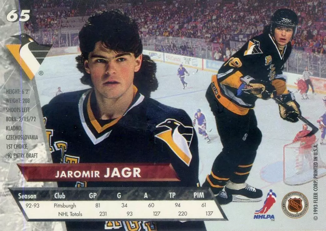 FLEER Ultra NHL НХЛ 1993-1994-Яромир Ягр-Jagr-Питтсбург Пингвинз-Авангард Омск 1