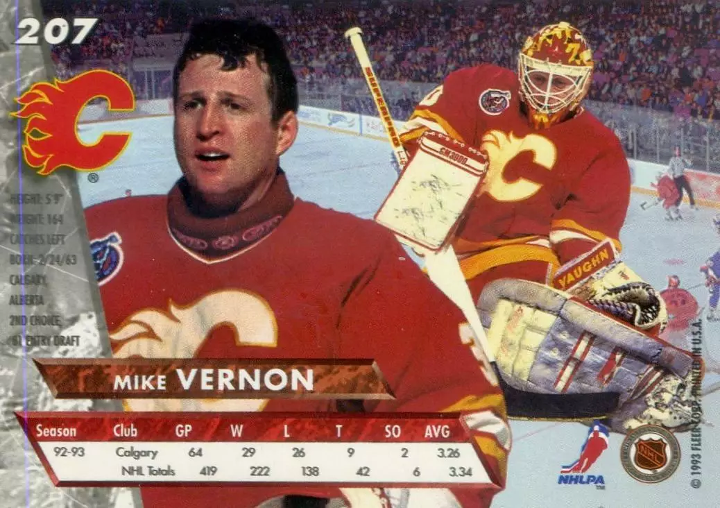 FLEER Ultra NHL 1993-1994-Майк Вернон-Mike Vernon-Калгари Флэймз-Calgary Flames 1