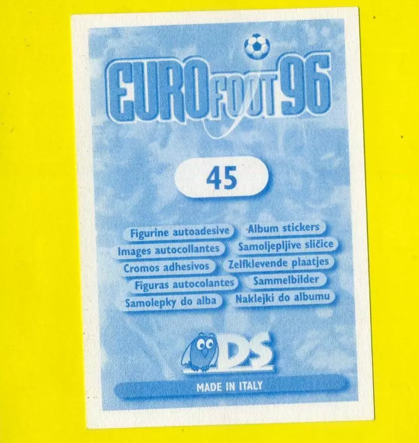 Наклейка Стикер EURO foot96 #45 Евро 1996 Юри Мюлдер Youri Mulder Нидерланды 1