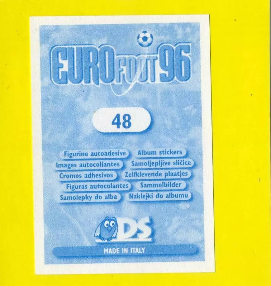 Наклейка Стикер EURO foot96 #48 Евро 1996 Штефан Леман Stephan Lehmann Швейцария 1