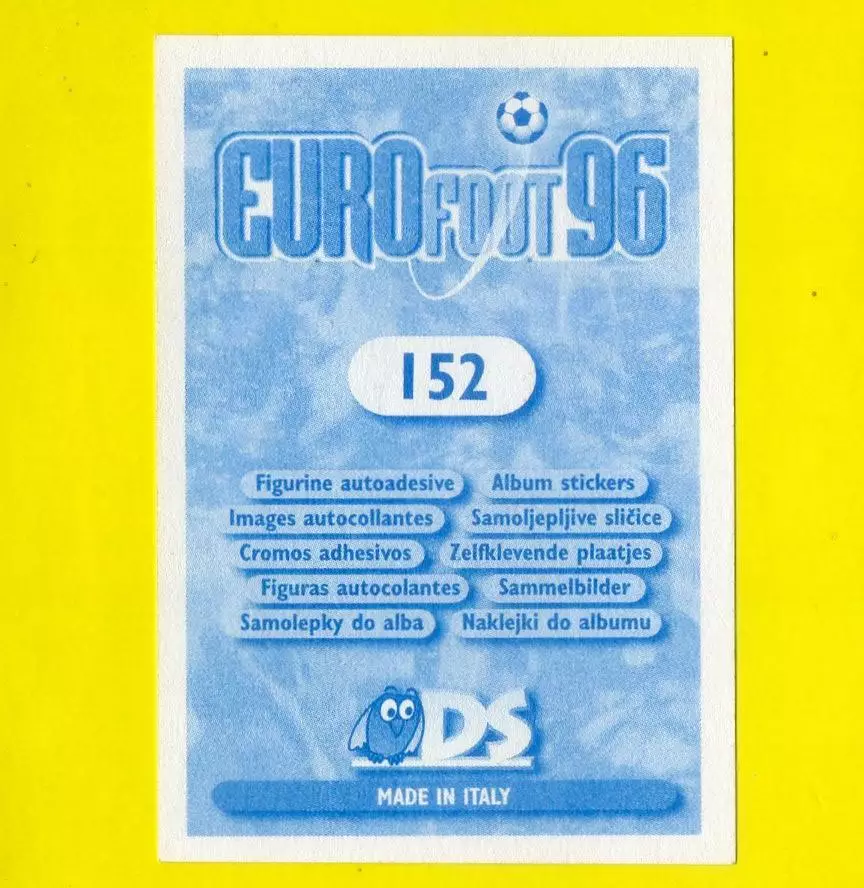 Наклейка Стикер EURO foot96 #152 Евро 1996 Дидье Дешам-Didier Deschamps Франция 1